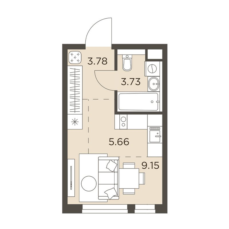 Студия 22,3 м²