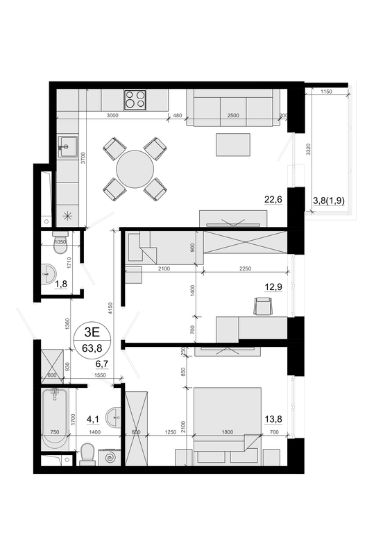3 ккв (Евро) 63,8 м²