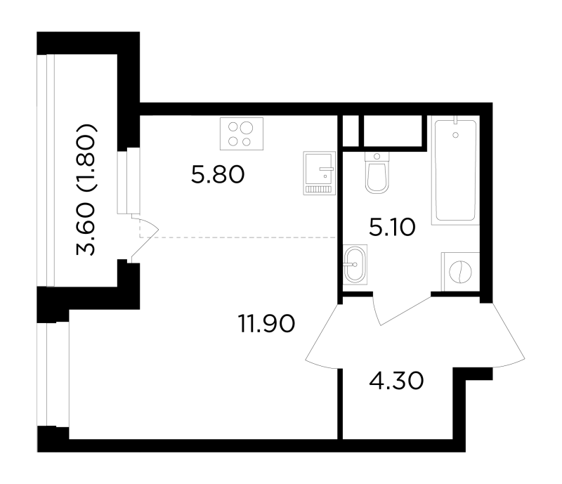 Студия 28,9 м²