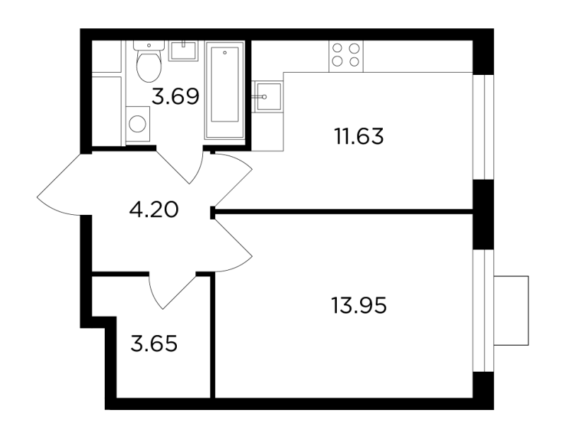 1 ккв 36,8 м²