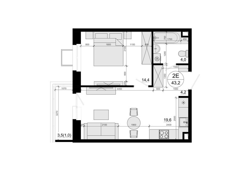 2 ккв (Евро) 43,3 м²