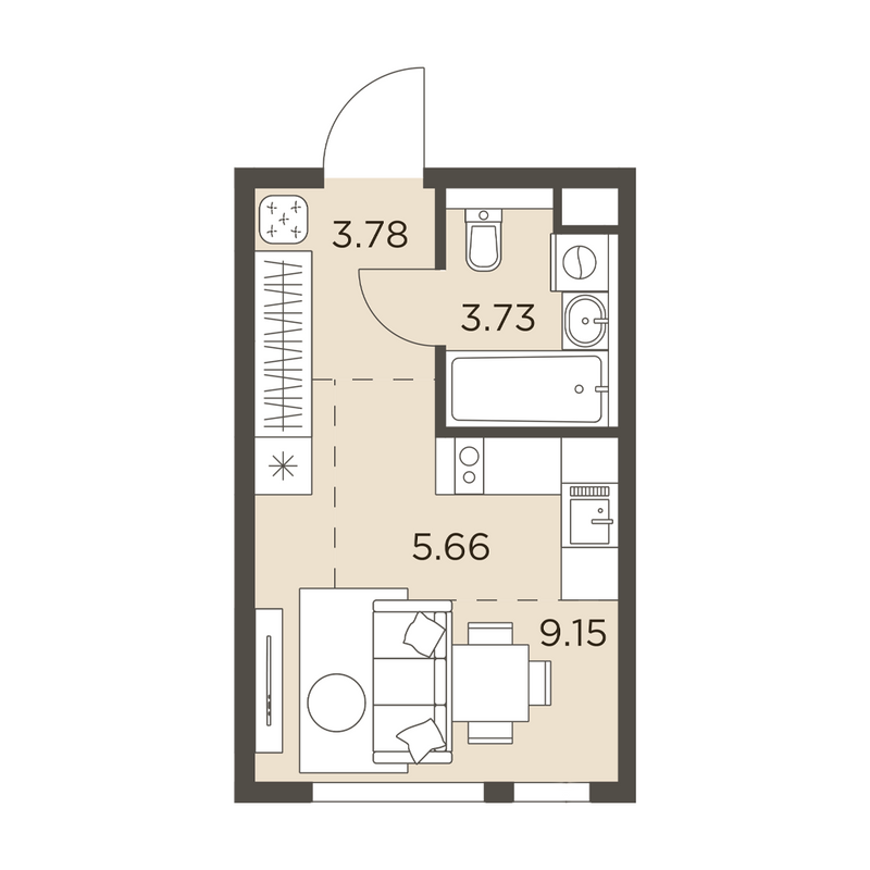 Студия 22,3 м²
