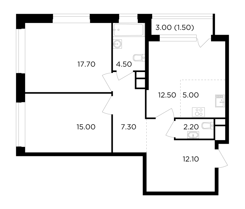 3 ккв (Евро) 77,8 м²