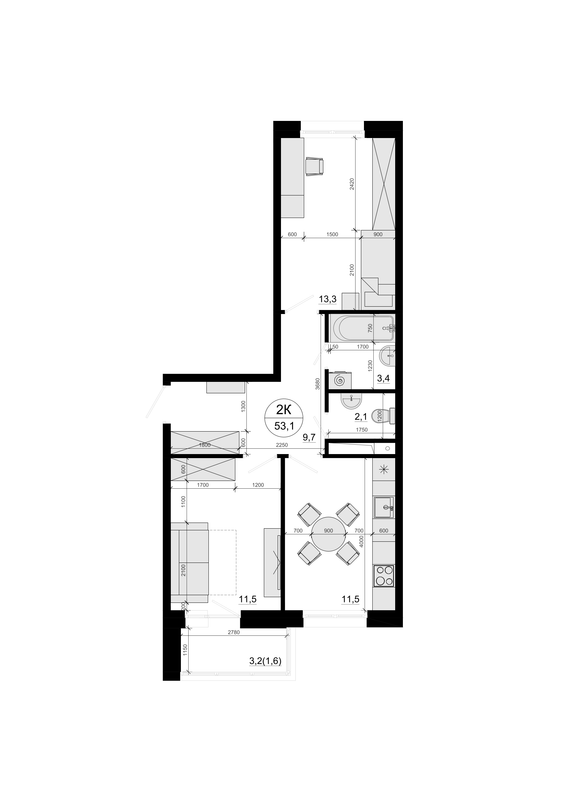 2 ккв 53,1 м²