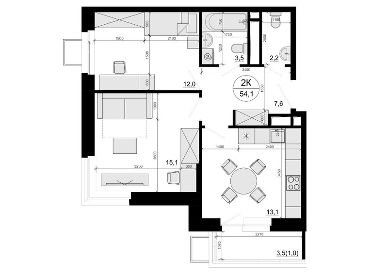 2 ккв 54,6 м²