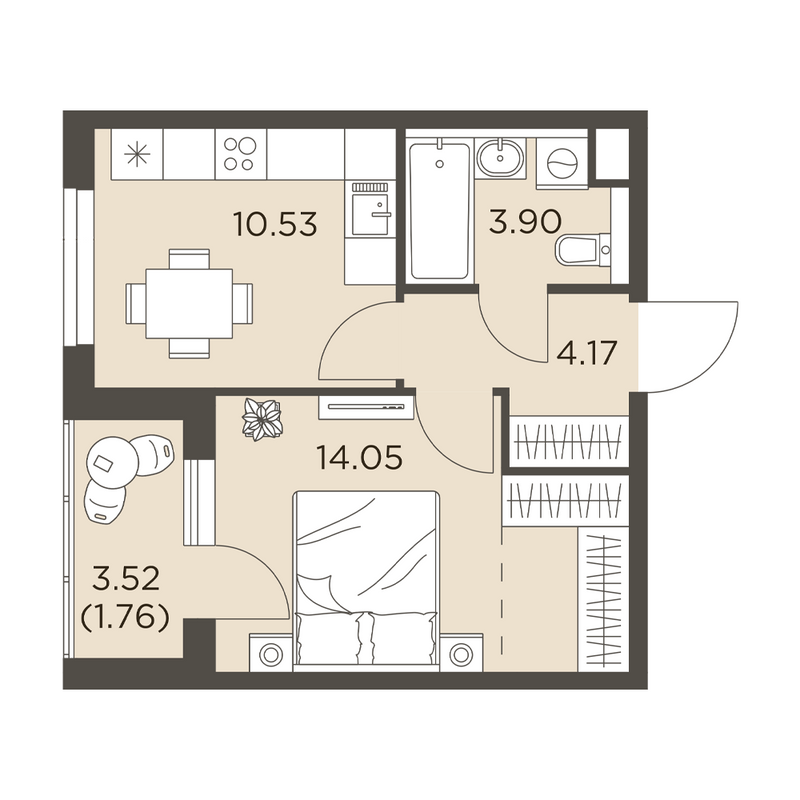 1 ккв 34,4 м²