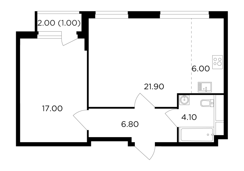 2 ккв (Евро) 56,8 м²