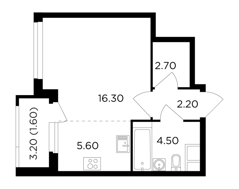 Студия 32,9 м²