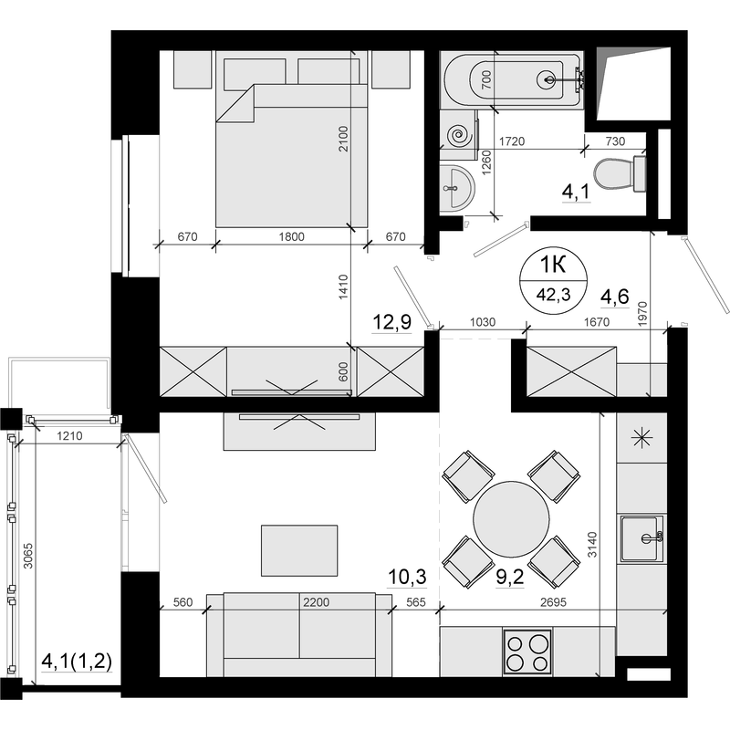 2 ккв (Евро) 42,3 м²