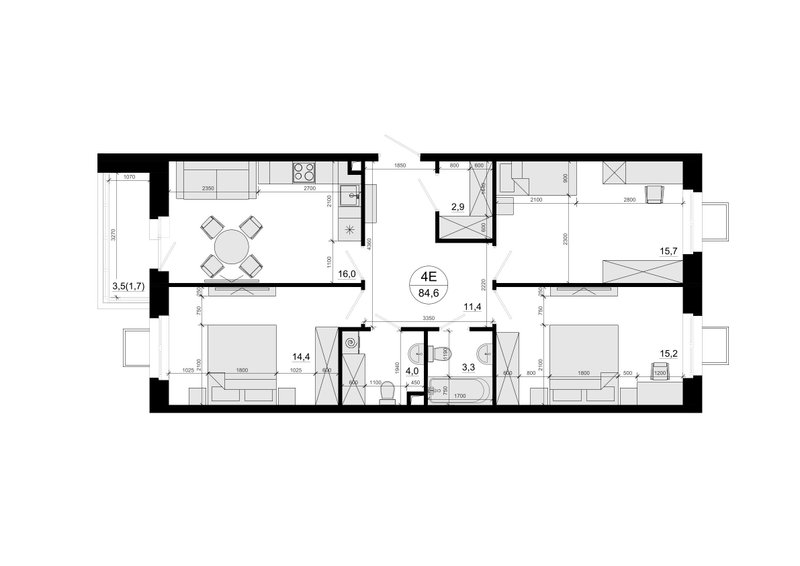 4 ккв (Евро) 84,6 м²