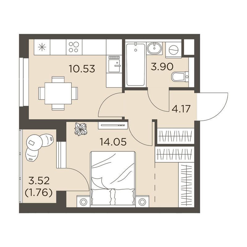 1 ккв 34,4 м²