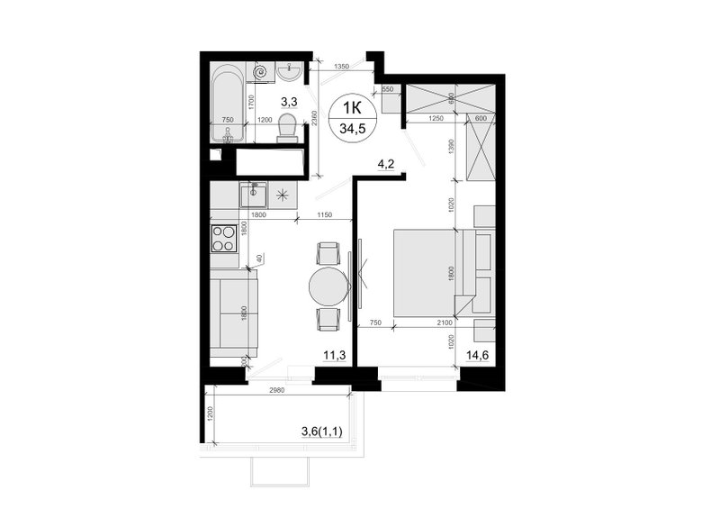 1 ккв 35,7 м²