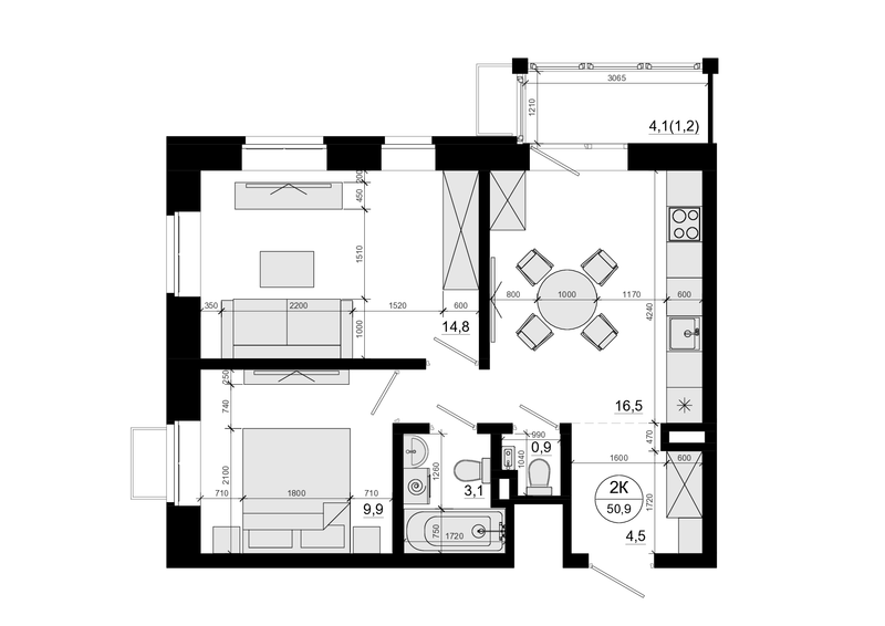 3 ккв (Евро) 50,9 м²