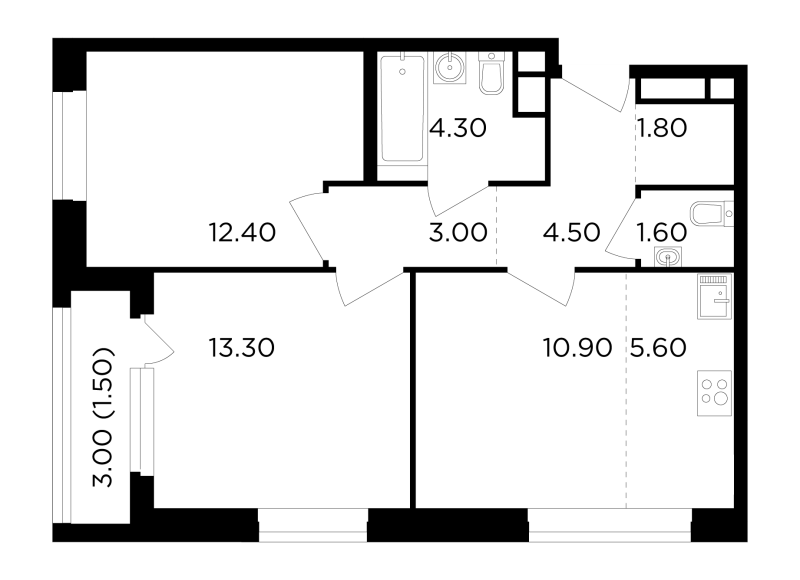 3 ккв (Евро) 58,9 м²
