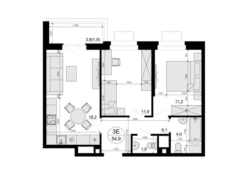 3 ккв (Евро) 54,3 м²