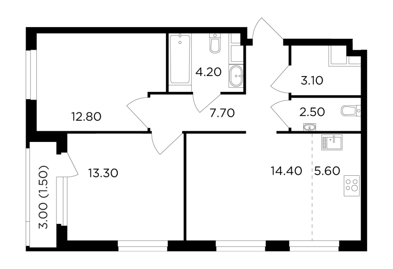 3 ккв (Евро) 64,9 м²