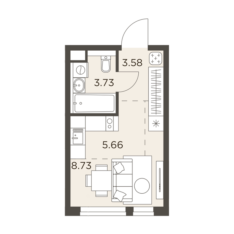 Студия 21,7 м²