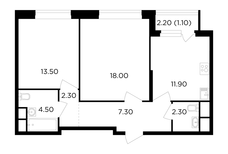 2 ккв 60,9 м²
