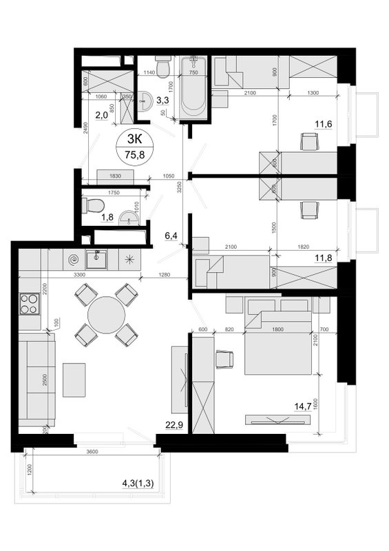 4 ккв (Евро) 74,6 м²