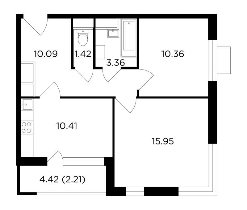 2 ккв 53,8 м²