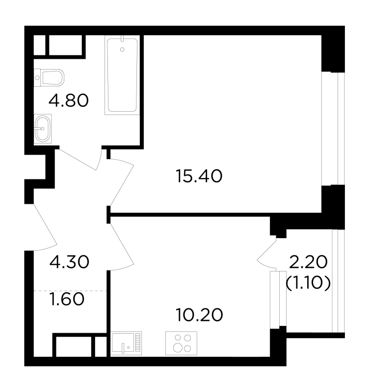 1 ккв 37,4 м²