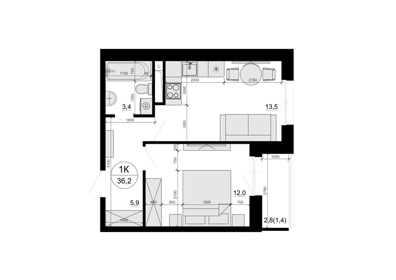 1 ккв 36,2 м²