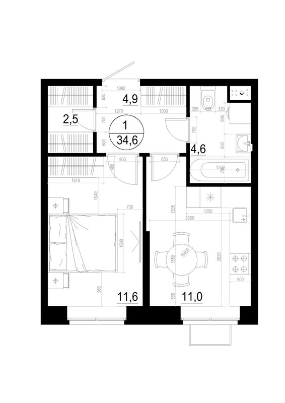 1 ккв 34,6 м²