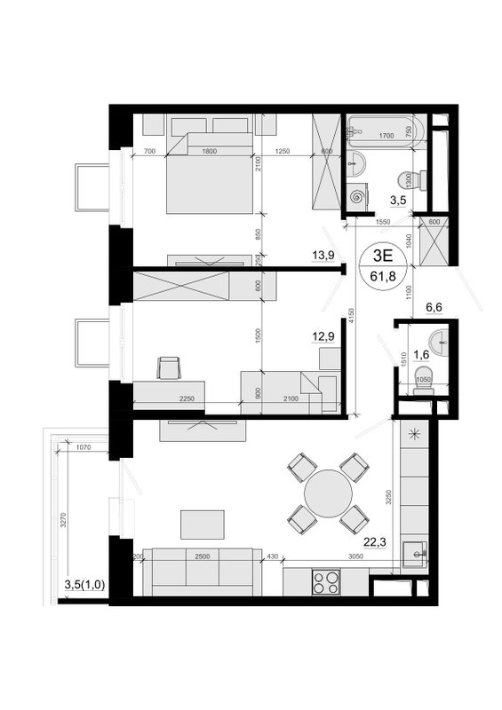 3 ккв (Евро) 63,6 м²