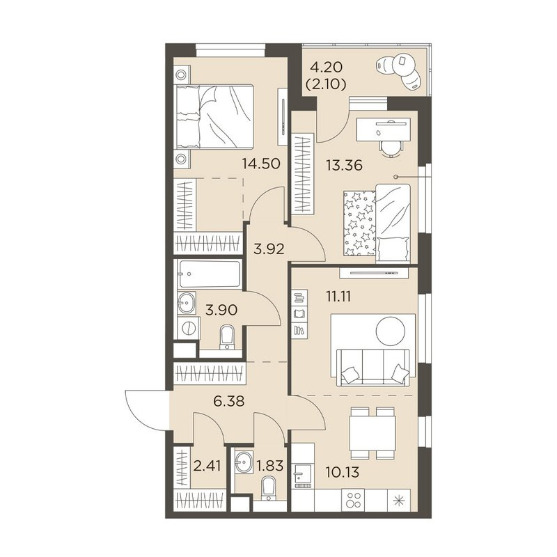 3 ккв (Евро) 69,6 м²