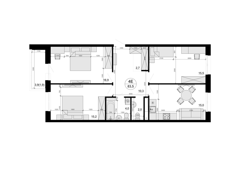 4 ккв (Евро) 83,5 м²