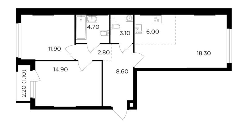 3 ккв (Евро) 71,4 м²