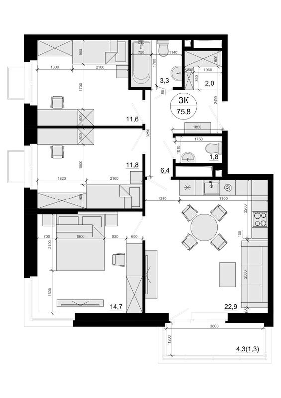 4 ккв (Евро) 74,6 м²