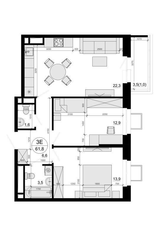 3 ккв (Евро) 63,8 м²