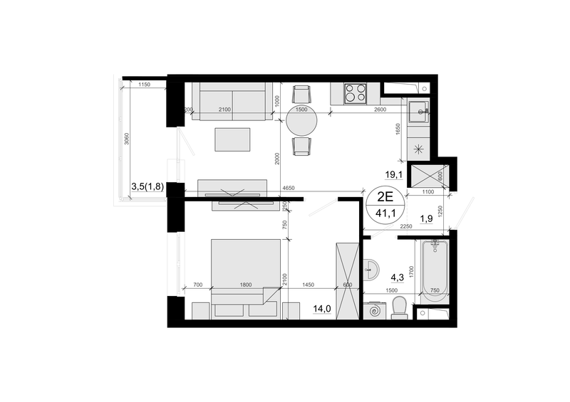 2 ккв (Евро) 41,1 м²