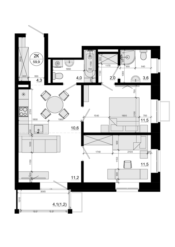 3 ккв (Евро) 59,9 м²