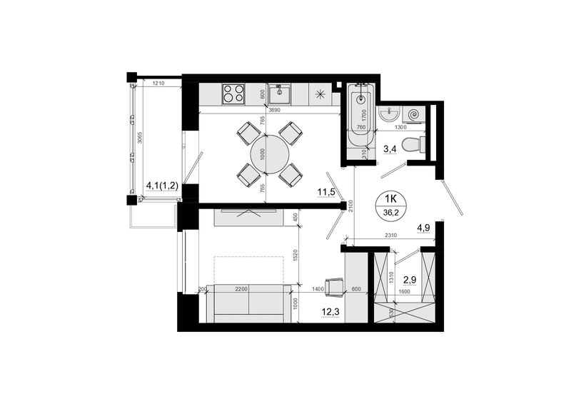 1 ккв 36,2 м²