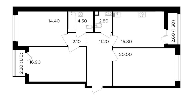 4 ккв (Евро) 90,1 м²