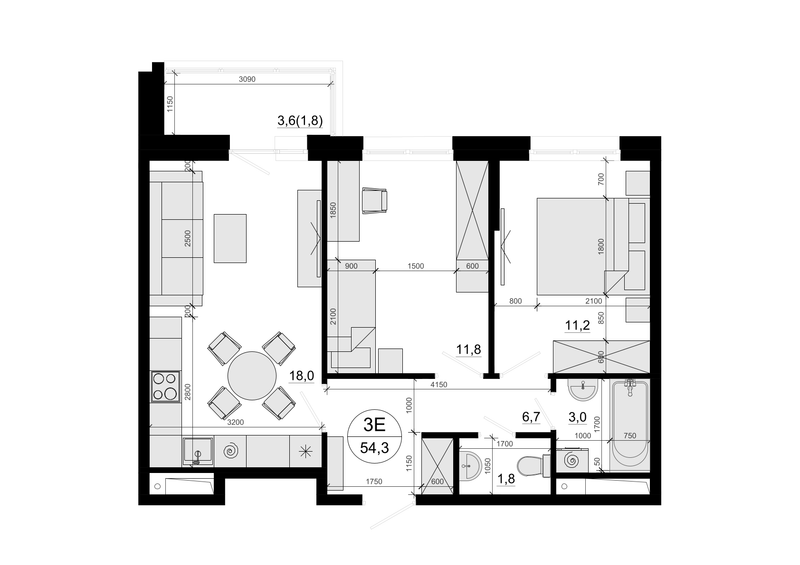 3 ккв (Евро) 54,3 м²