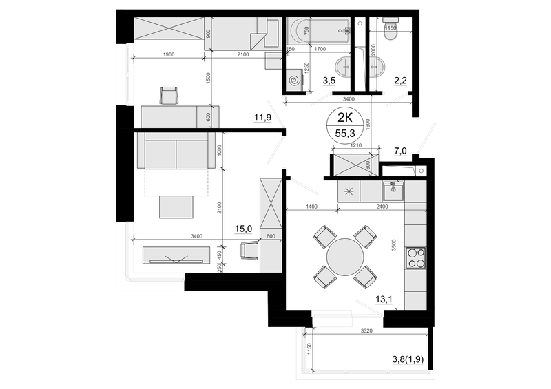 2 ккв 54,6 м²