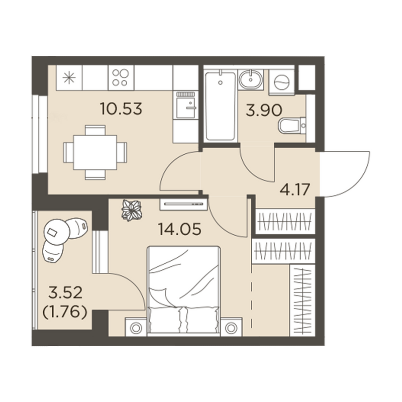 1 ккв 34,4 м²
