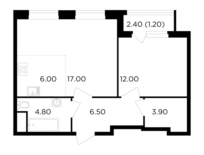 2 ккв (Евро) 51,4 м²