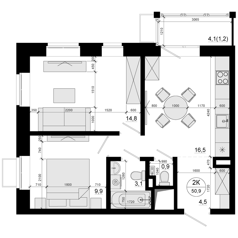 3 ккв (Евро) 50,9 м²