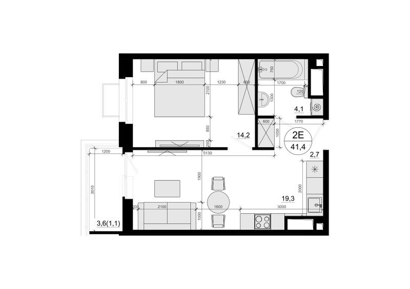 2 ккв (Евро) 42,1 м²