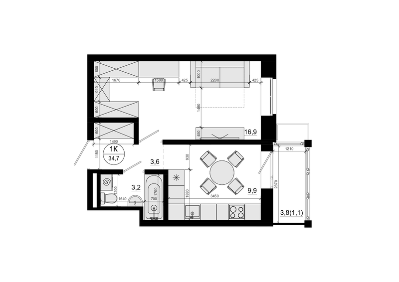 1 ккв 34,7 м²