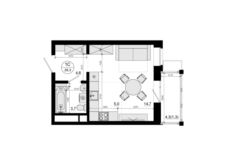 Студия 29,3 м²