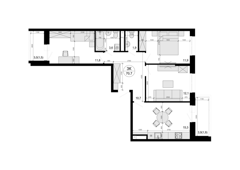 4 ккв (Евро) 70,7 м²