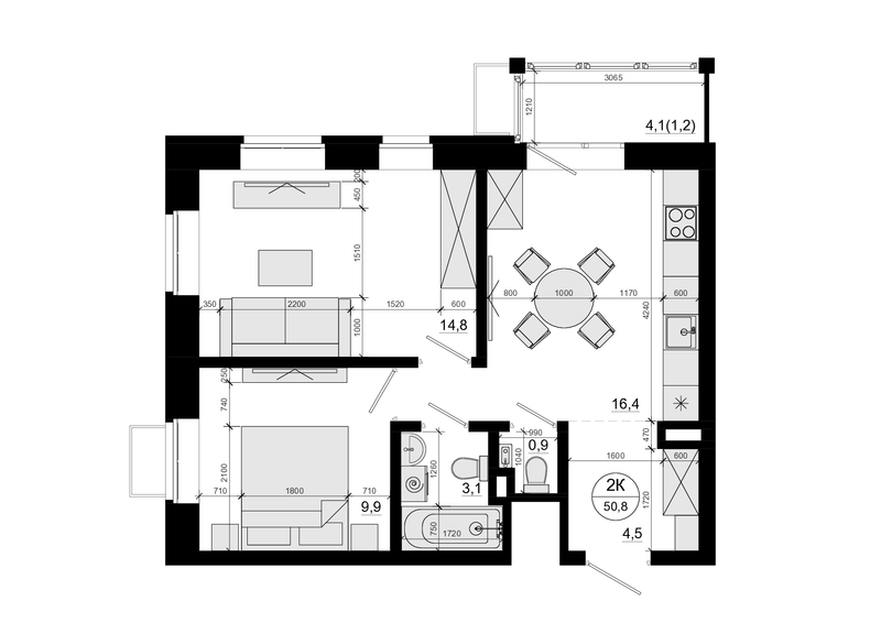 3 ккв (Евро) 50,8 м²