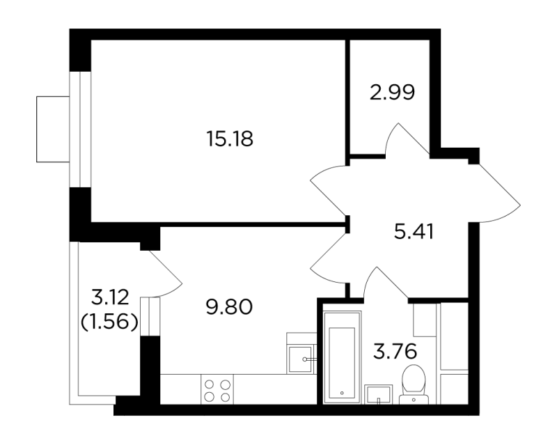1 ккв 38,9 м²