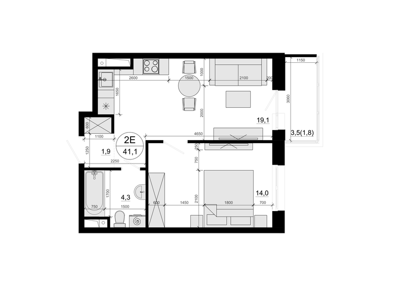 2 ккв (Евро) 41,1 м²
