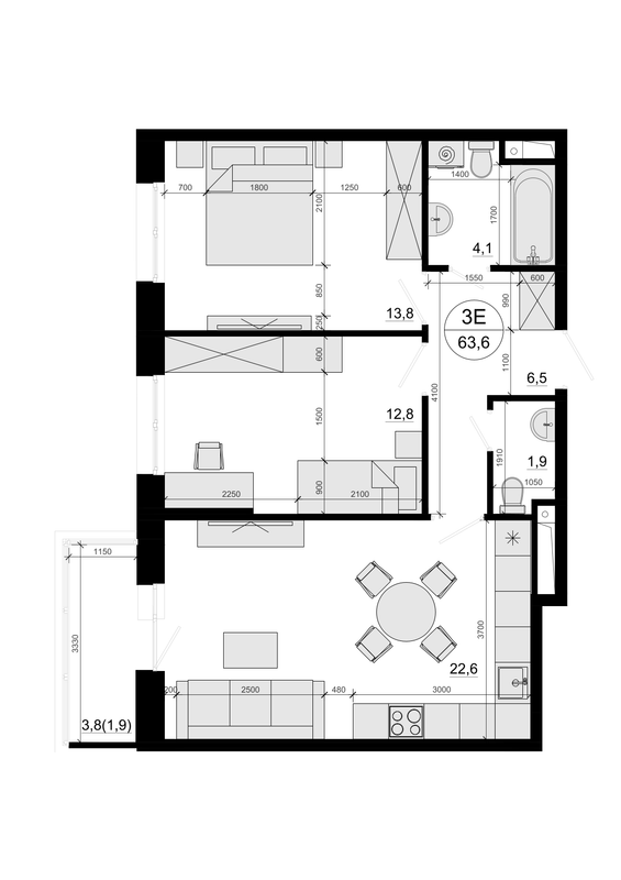 3 ккв (Евро) 63,6 м²